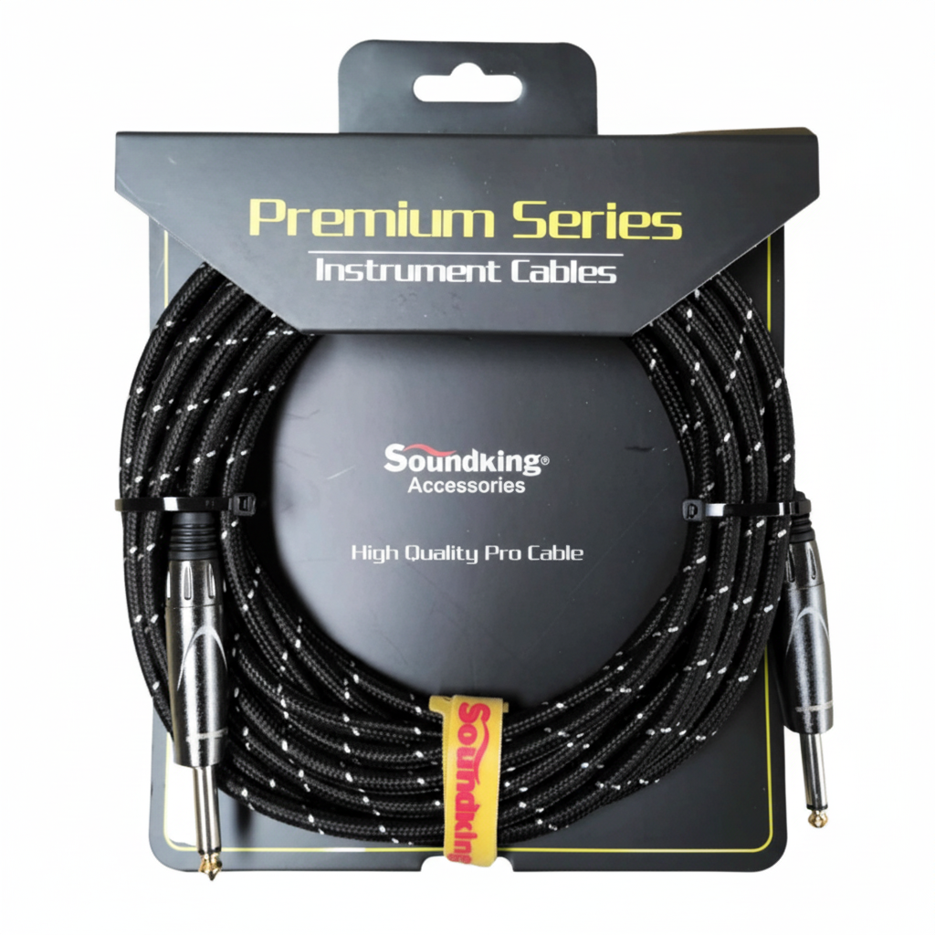 SOUNDKING | CABLE FORRADO CON TELA COLOR NEGRO PARA INSTRUMENTO (PLUG A PLUG) 6MTS