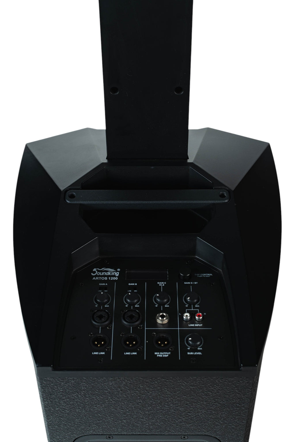 SOUNDKING | SISTEMA DE COLUMNA VERTICAL (ARRAY) AUTOALIMENTADO DE 3 VÍAS DE ALTA DEFINICIÓN CON 180W RMS. INCLUYE UN DRIVER DE RANGO ALTO DE 1", SEIS BOCINAS DE RANGO MEDIO DE 3" Y UN SUBWOOFER DE 12", INCLUYE FUNDAS PARA PROTECCIÓN