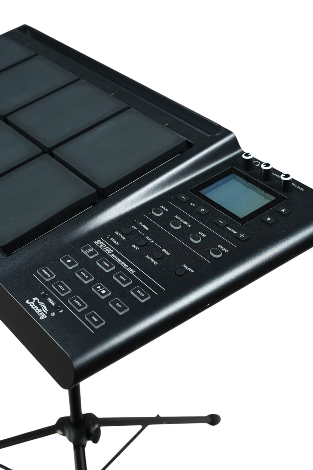 SOUNDKING | PAD DE PERCUSIÓN CON PANTALLA TFT LCD DE 2.8". INCLUYE FUNDA PROTECTORA, BASE ESTABLE Y DOS PEDALES (HH-CTRL Y KICK).